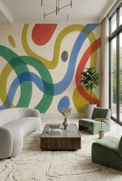 Abstract Ribbon Shapes Wallpaper Mid Century Modern Wall Mural