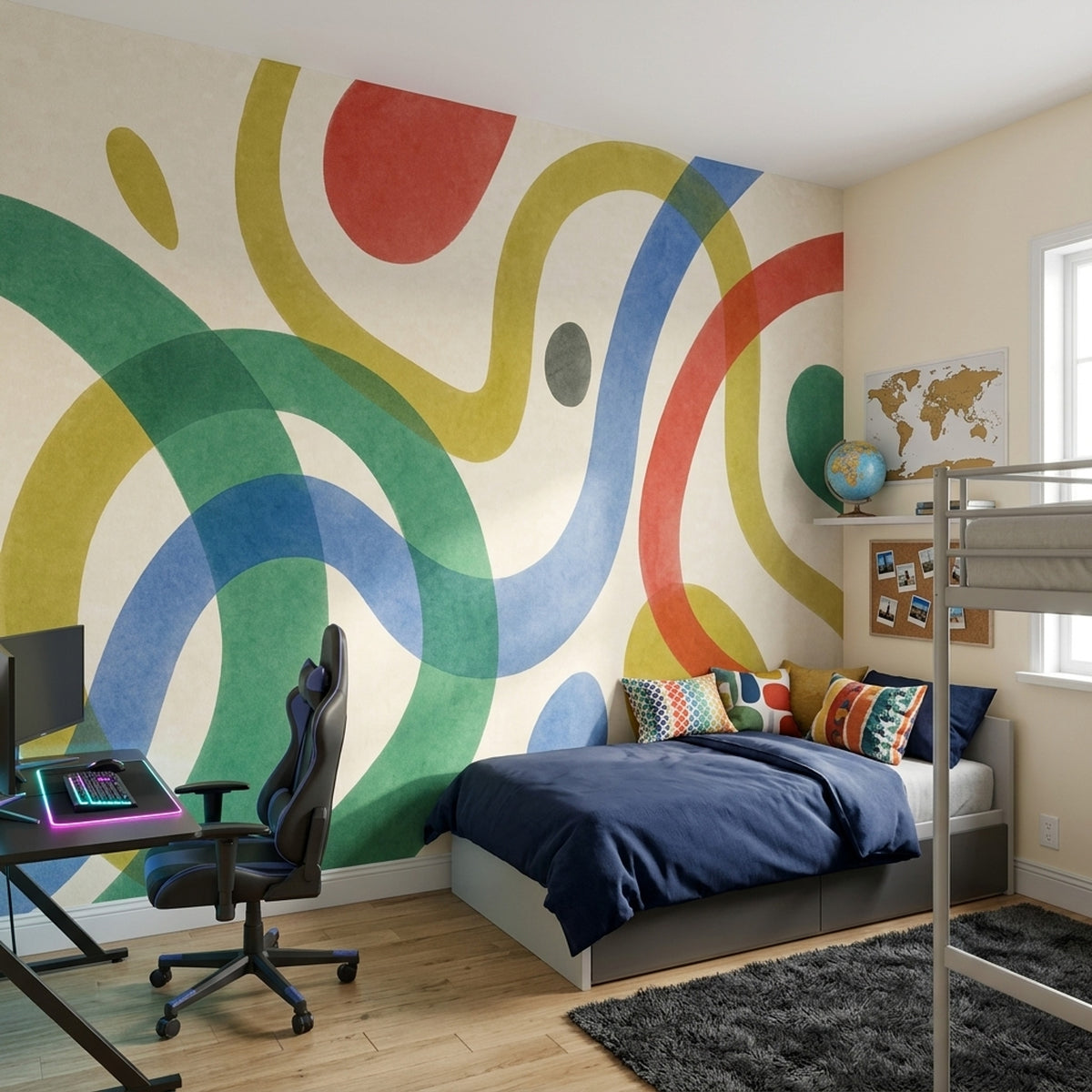 Abstract Ribbon Shapes Wallpaper Mid Century Modern Wall Mural