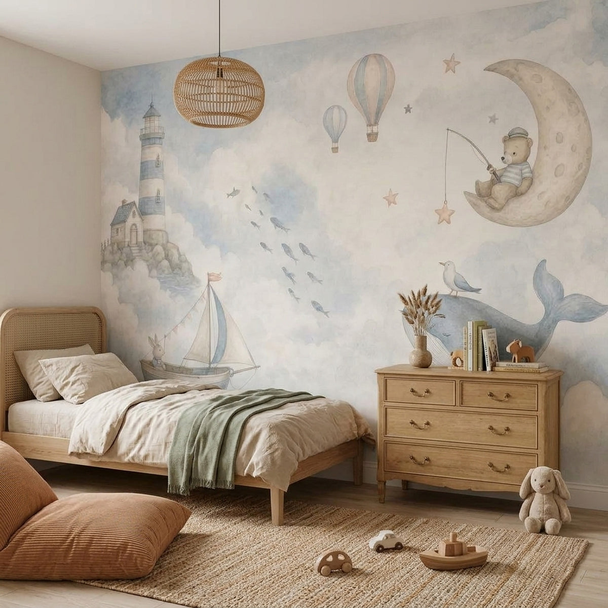 Watercolor Lighthouse Wallpaper Dreamy Coastal Wall Mural