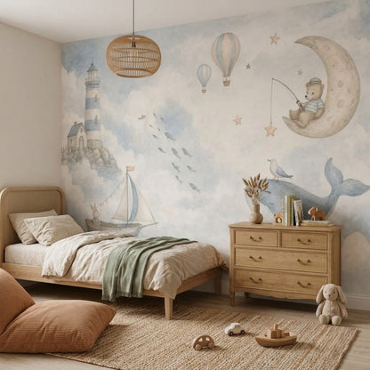 Watercolor Lighthouse Wallpaper Dreamy Coastal Wall Mural