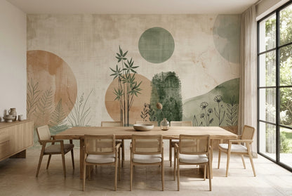 Watercolor Botanical Sketch Wallpaper Muted Green Wall Mural