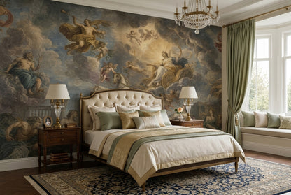 Mythological Gods And Cherubs Wallpaper Dark Fresco Wall Mural