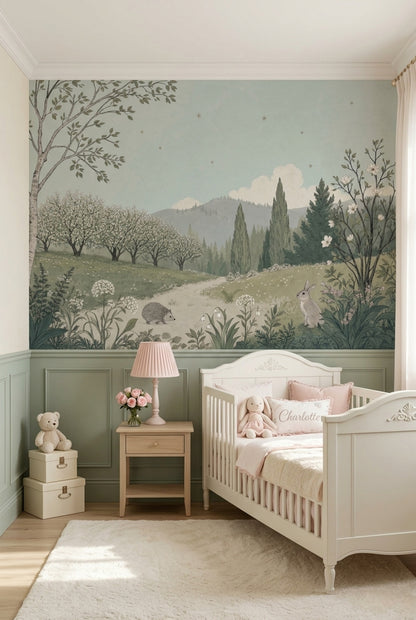 Storybook Forest Hills Wallpaper Pastel Landscape Wall Mural