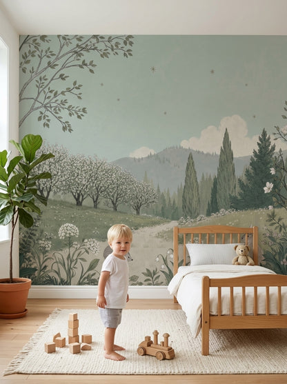 Storybook Forest Hills Wallpaper Pastel Landscape Wall Mural
