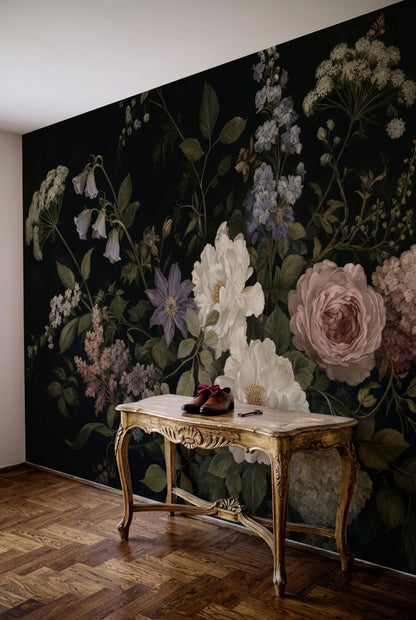 Dark Floral Roses Wallpaper Vintage Botanical Wall Mural