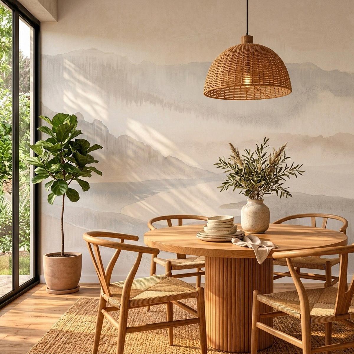 Misty Mountains Wallpaper Neutral Watercolor Wall Mural