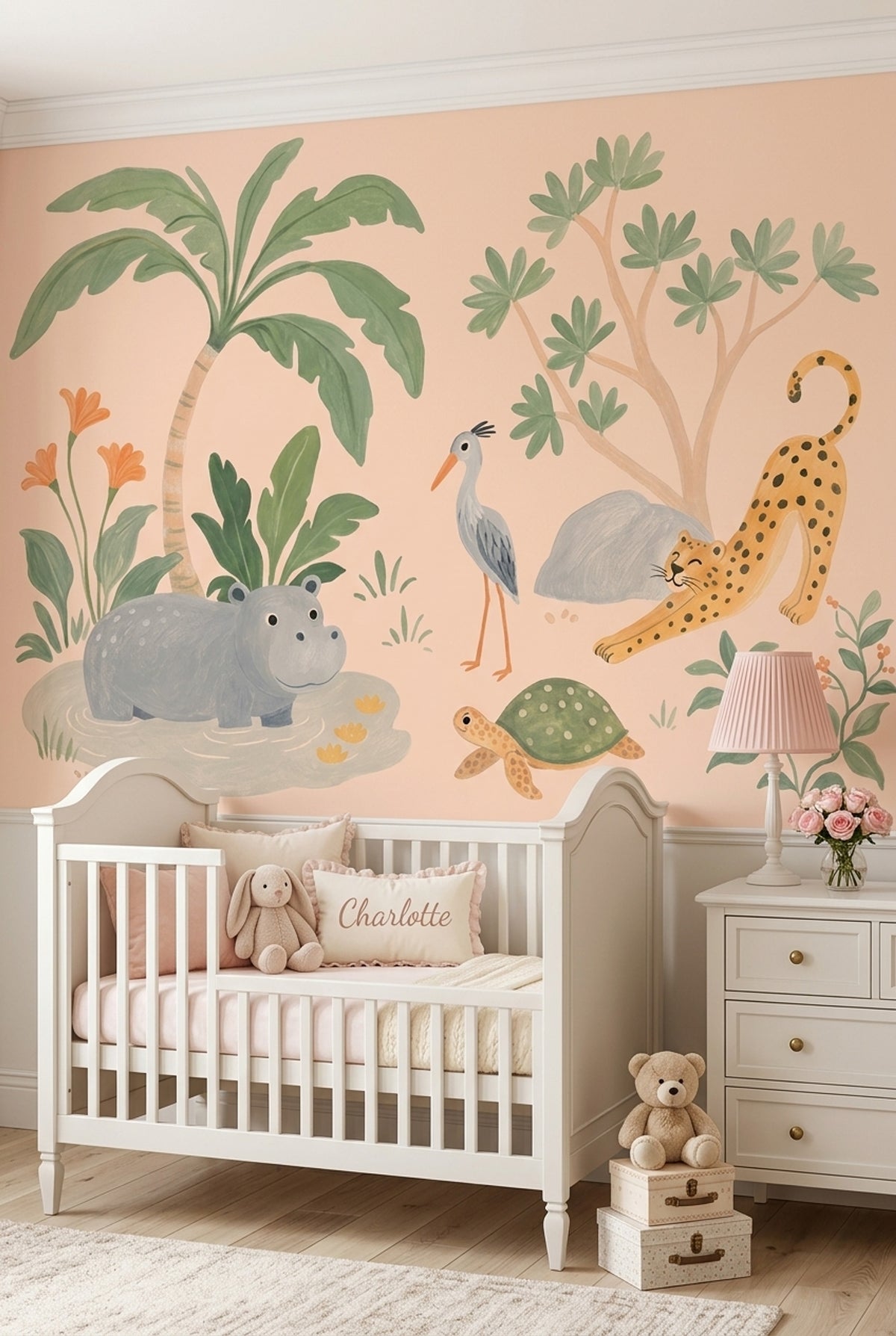 Jungle Animals Wallpaper Muted Green Kids Wall Mural