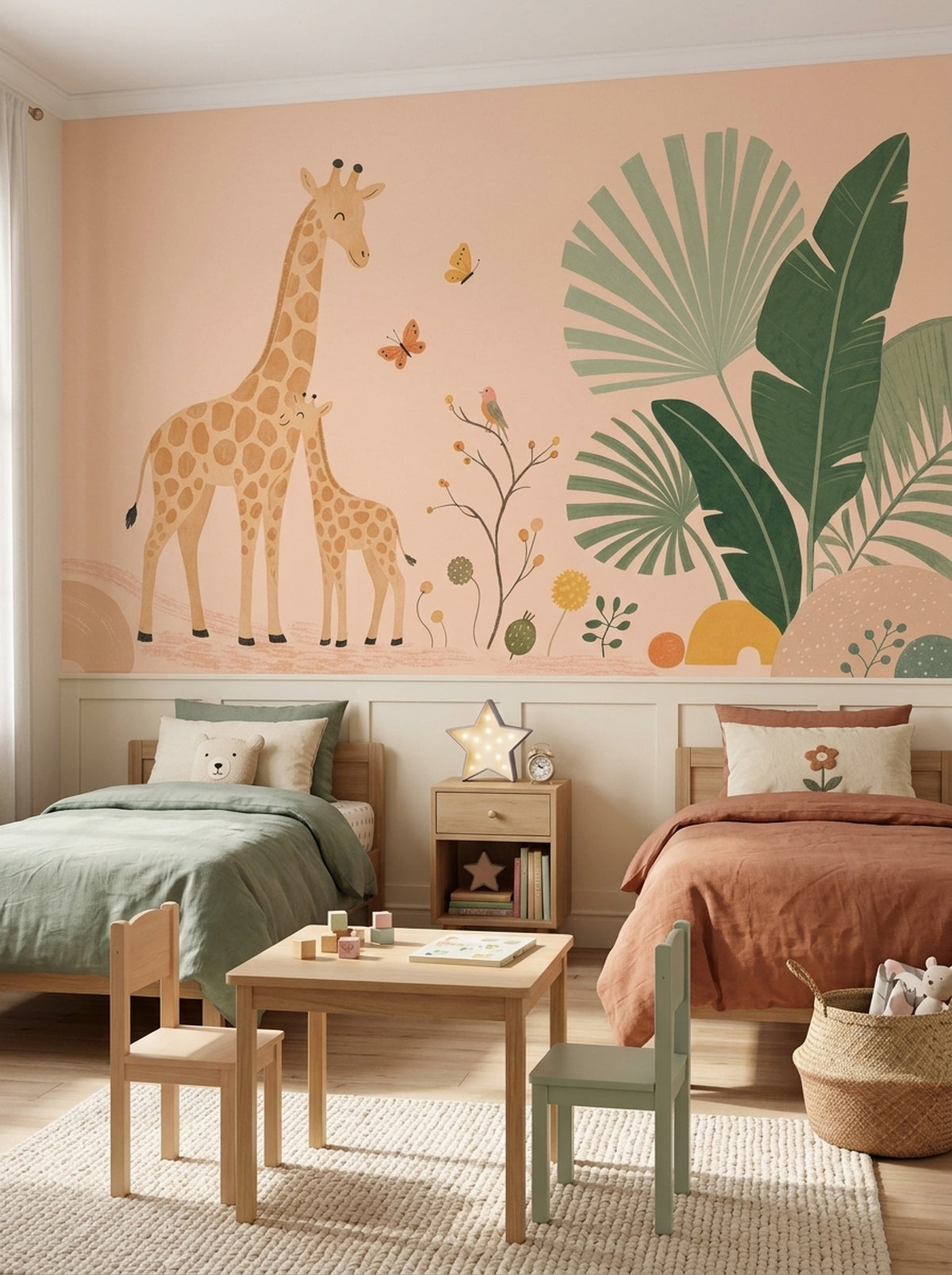 Mother And Baby Giraffe Wallpaper Watercolor Safari Wall Mural