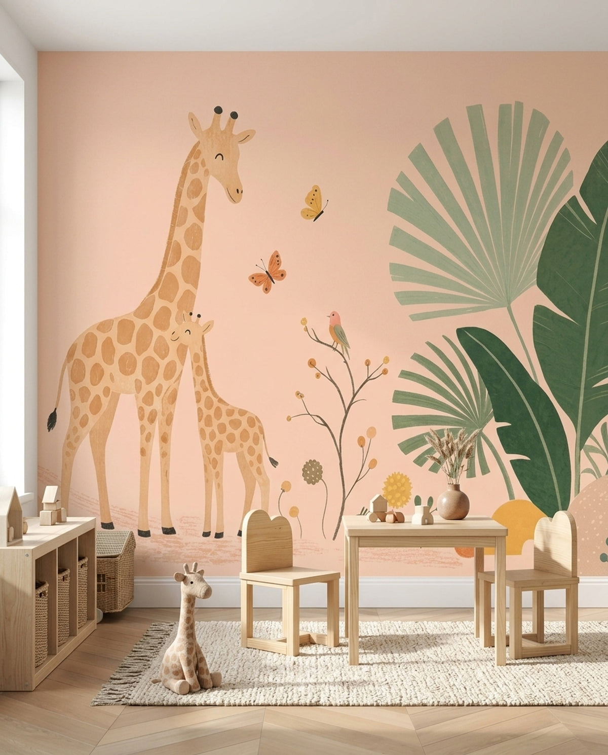 Mother And Baby Giraffe Wallpaper Watercolor Safari Wall Mural