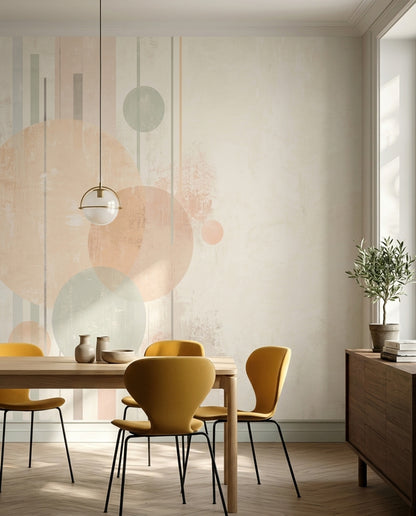 Pastel Geometric Circles Wallpaper Mid Century Modern Wall Mural