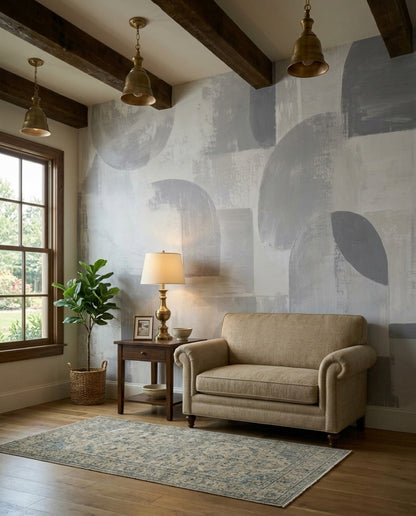 Gray Abstract Shapes Wallpaper Textured Brushstroke Wall Mural
