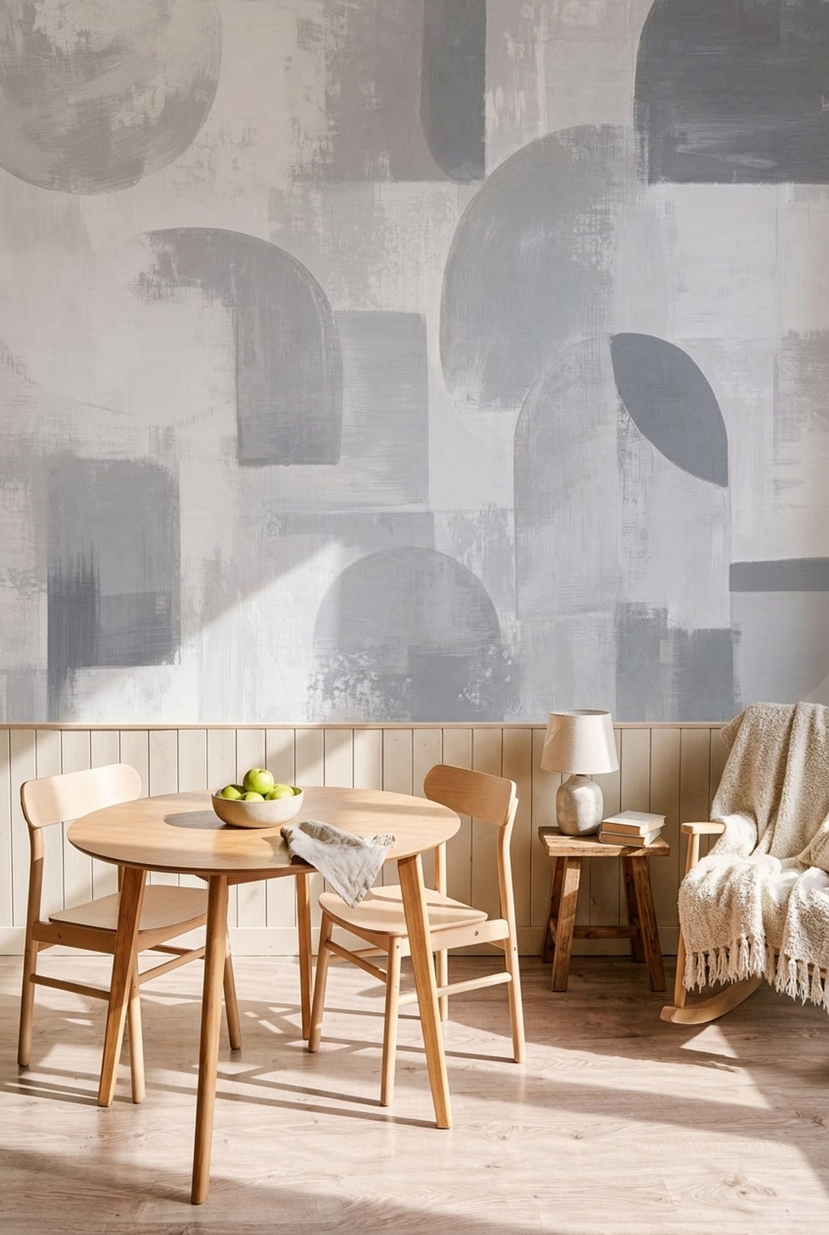 Gray Abstract Shapes Wallpaper Textured Brushstroke Wall Mural