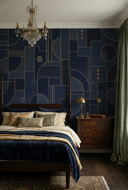 Gold Line Geometry Wallpaper Art Deco Wall Mural