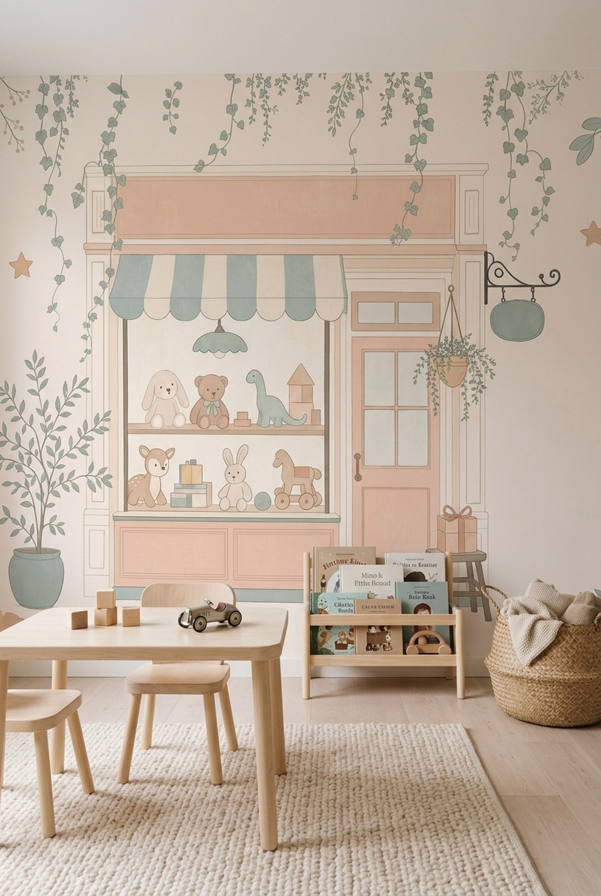 Pastel Toy Shop Storefront Wallpaper Whimsical Nursery Wall Mural