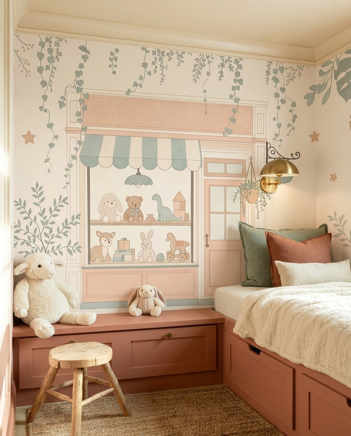 Pastel Toy Shop Storefront Wallpaper Whimsical Nursery Wall Mural