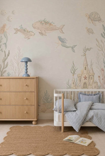 Underwater Mermaid Wallpaper Pastel Watercolor Wall Mural
