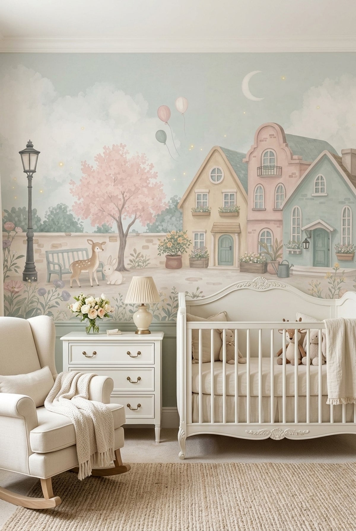 Fairy Garden Village Wallpaper Watercolor Kids Wall Mural
