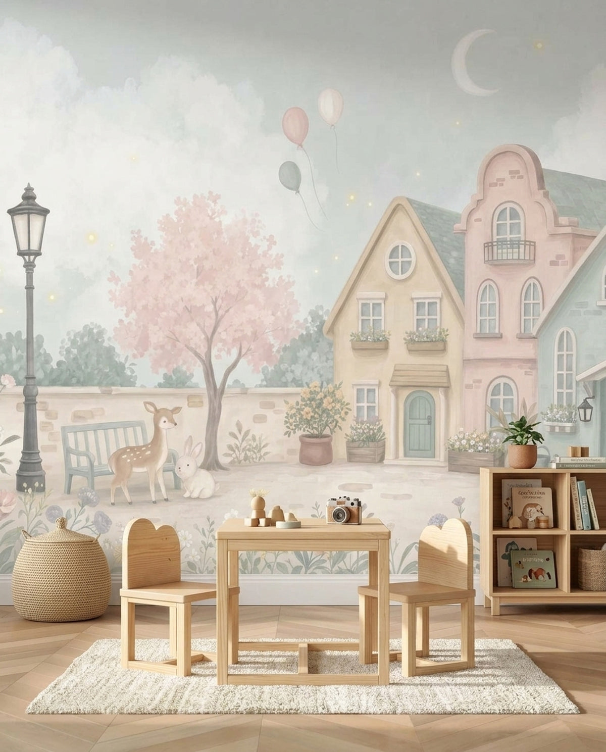 Fairy Garden Village Wallpaper Watercolor Kids Wall Mural