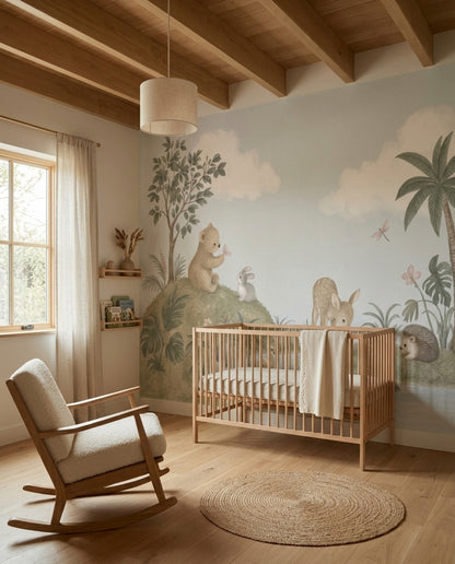 Woodland Nursery Animals Wallpaper Watercolor Landscape Wall Mural