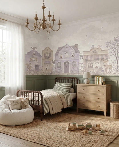 Fairy Tale Music Town Wallpaper Cloudy Sky Wall Mural