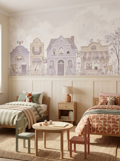 Fairy Tale Music Town Wallpaper Cloudy Sky Wall Mural