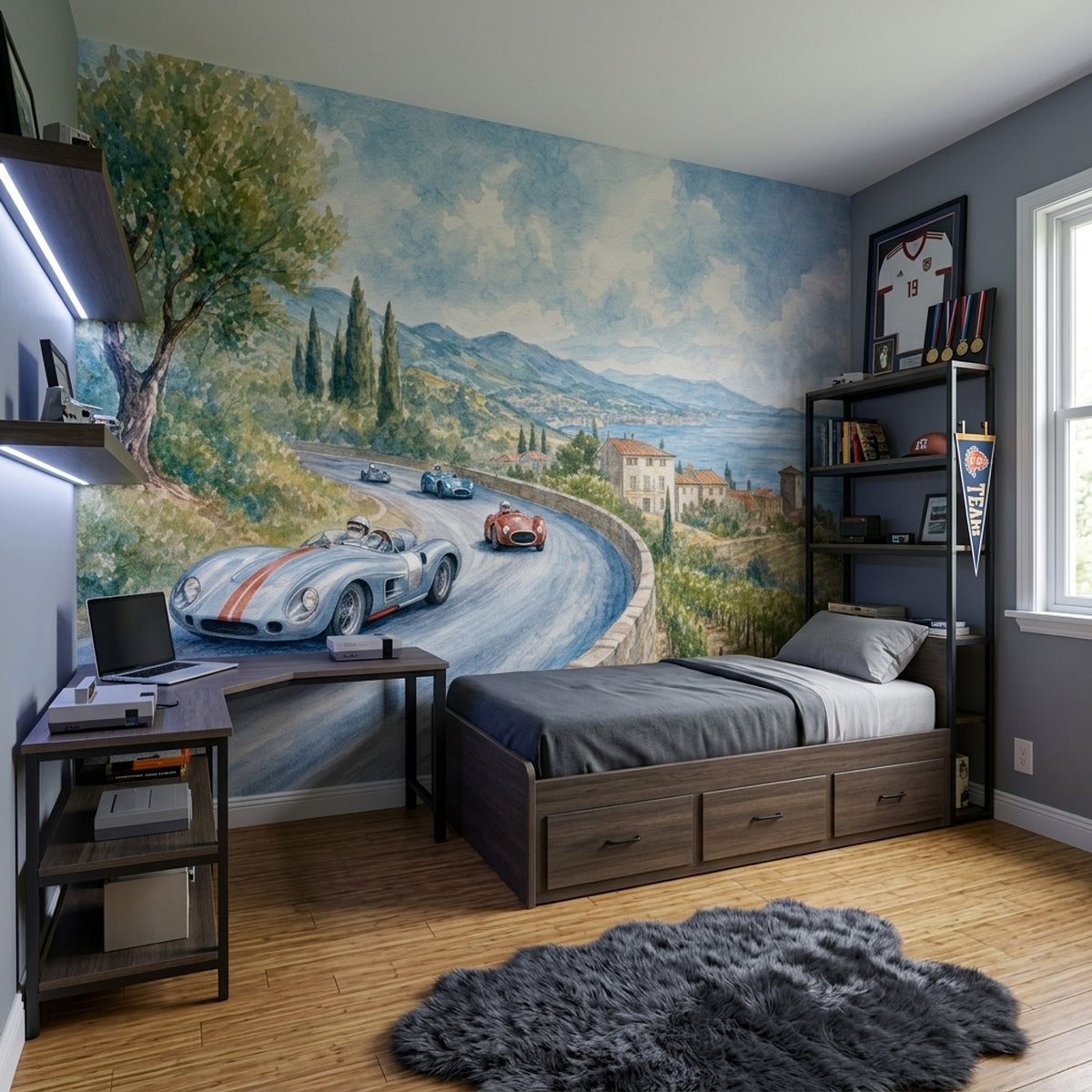 Vintage Coastal Road Race Wallpaper Mediterranean Landscape Wall Mural