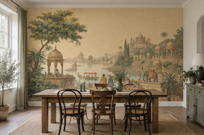 Mughal Palace Riverside Wallpaper Vintage Indian Wall Mural