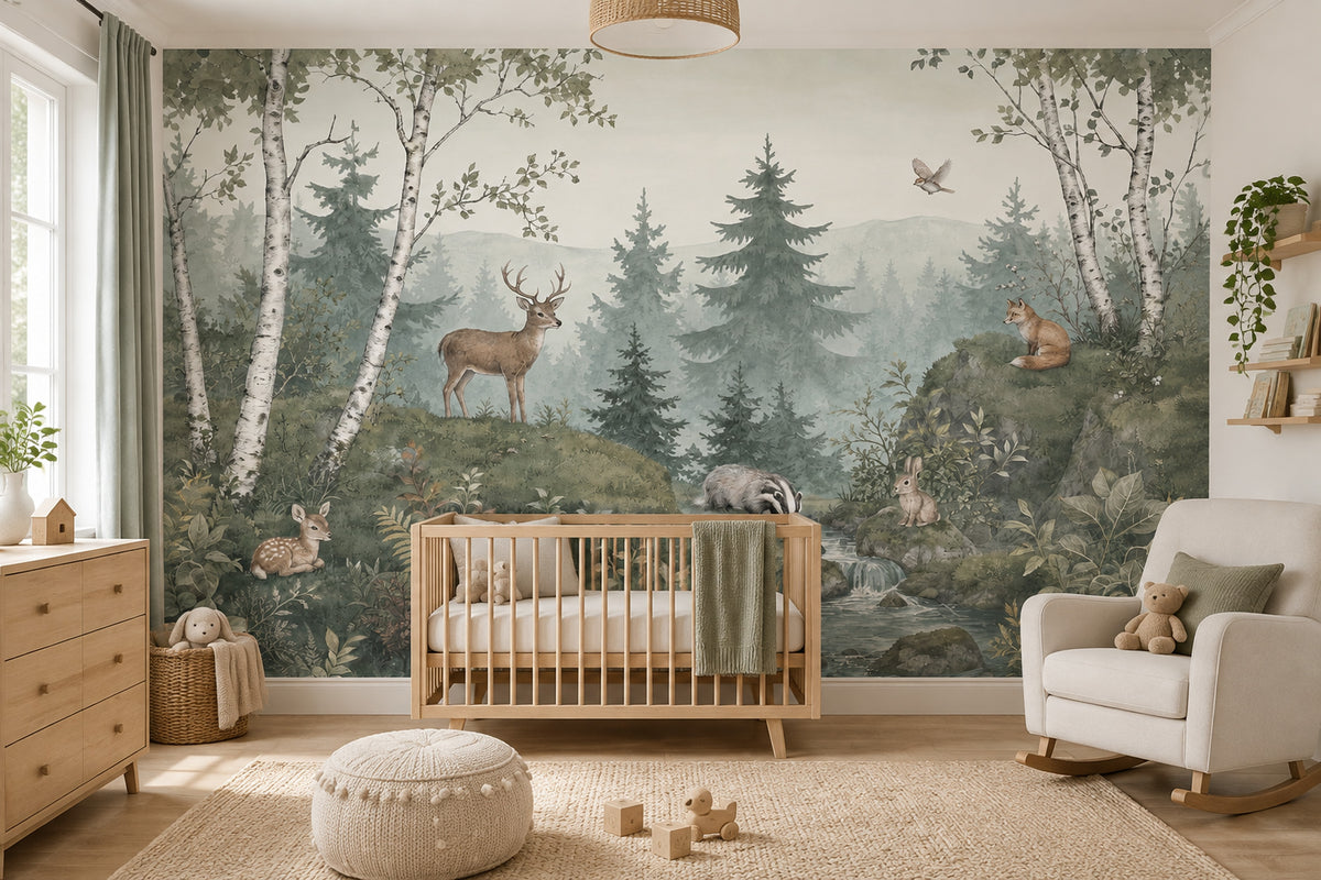 Woodland Animals Wallpaper Misty Forest Wall Mural