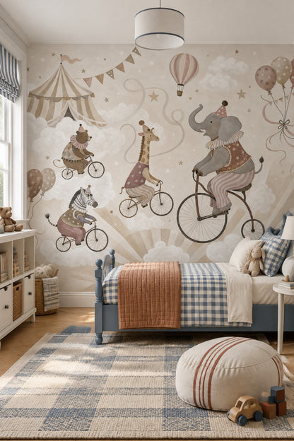 Circus Animals Wallpaper Hot Air Balloon Wall Mural