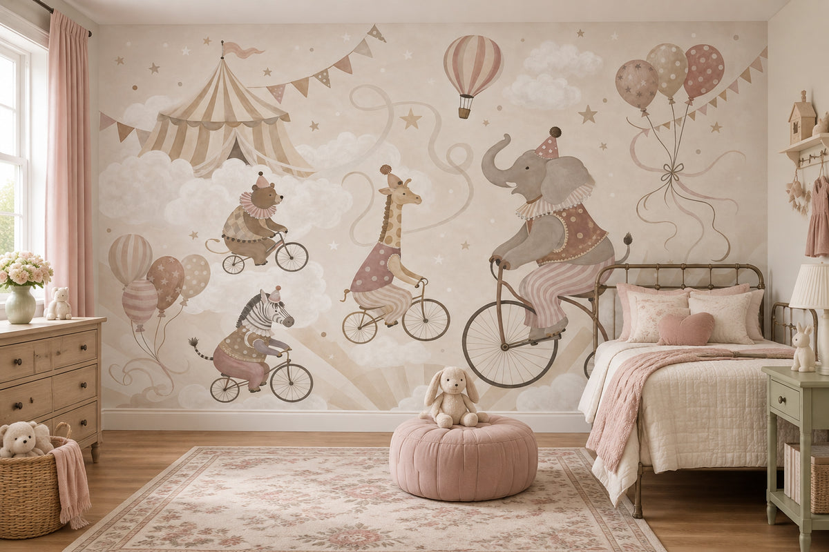 Circus Animals Wallpaper Hot Air Balloon Wall Mural