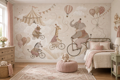 Circus Animals Wallpaper Hot Air Balloon Wall Mural