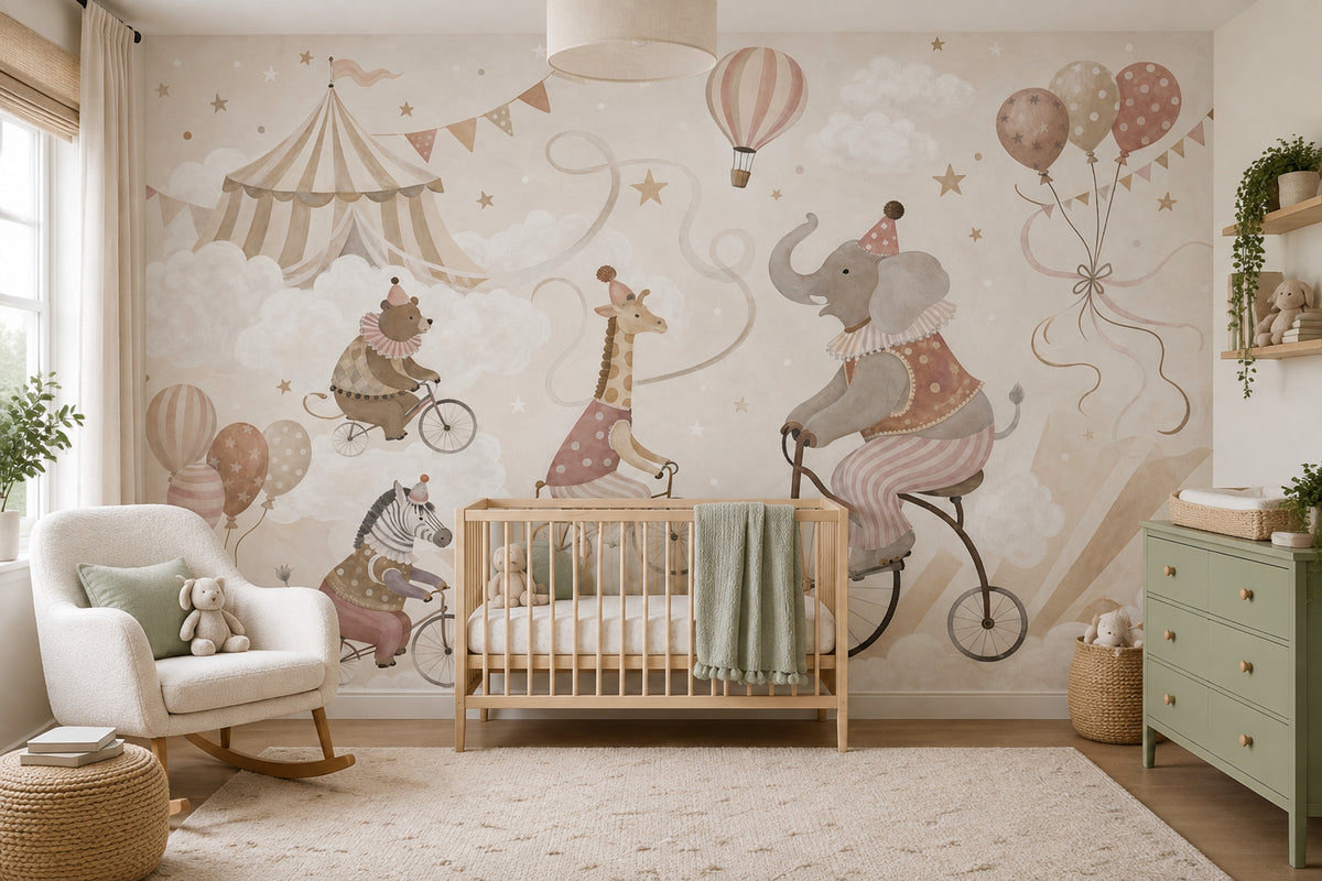 Circus Animals Wallpaper Hot Air Balloon Wall Mural