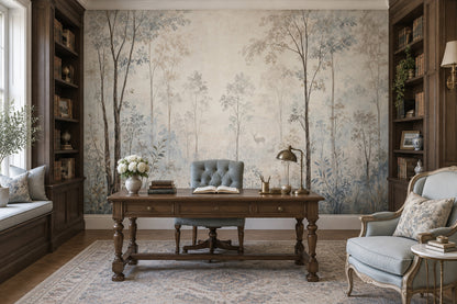 Misty Forest Deer Wallpaper Watercolor Woodland Wall Mural