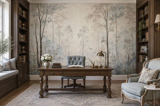 Misty Forest Deer Wallpaper Watercolor Woodland Wall Mural