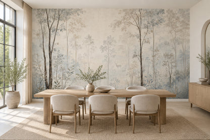 Misty Forest Deer Wallpaper Watercolor Woodland Wall Mural