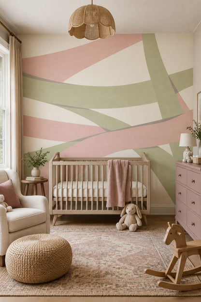 Curved Ribbon Abstract Wallpaper Pastel Geometric Wall Mural