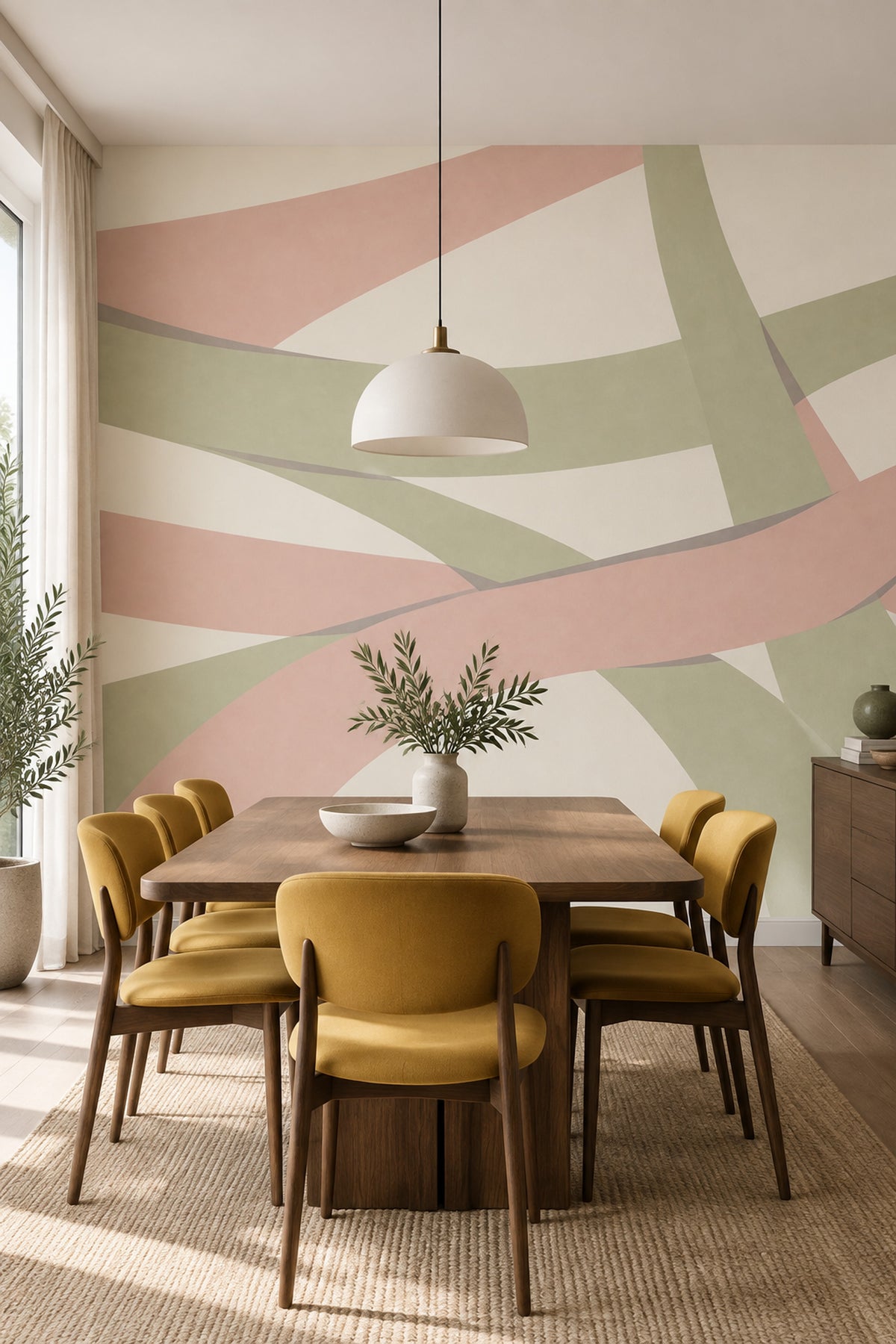 Curved Ribbon Abstract Wallpaper Pastel Geometric Wall Mural