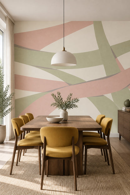 Curved Ribbon Abstract Wallpaper Pastel Geometric Wall Mural
