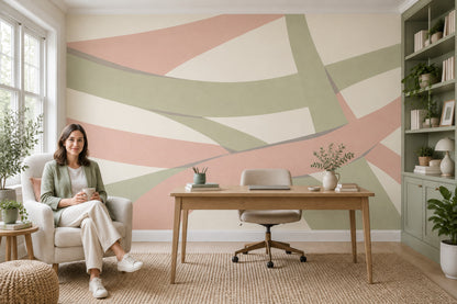 Curved Ribbon Abstract Wallpaper Pastel Geometric Wall Mural