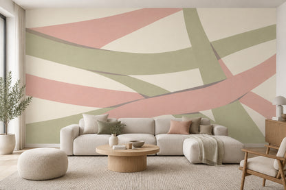 Curved Ribbon Abstract Wallpaper Pastel Geometric Wall Mural
