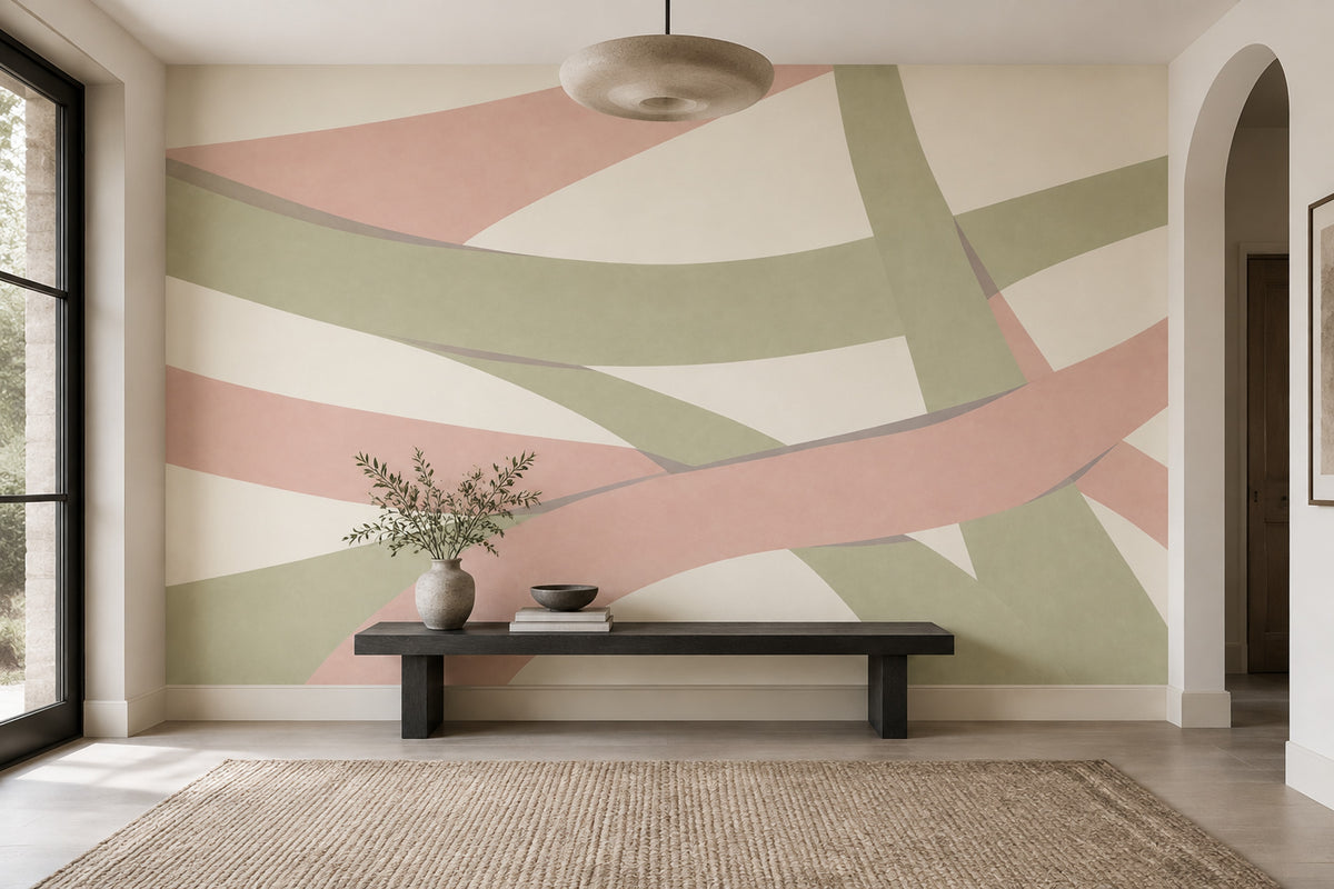 Curved Ribbon Abstract Wallpaper Pastel Geometric Wall Mural