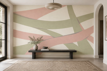 Curved Ribbon Abstract Wallpaper Pastel Geometric Wall Mural