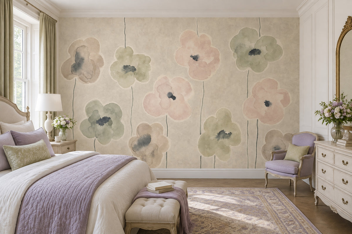 Watercolor Wildflowers Wallpaper Paper Texture Wall Mural