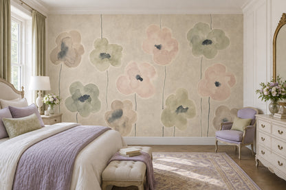 Watercolor Wildflowers Wallpaper Paper Texture Wall Mural