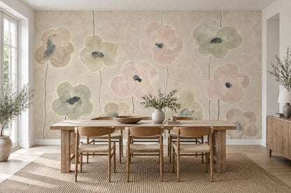Watercolor Wildflowers Wallpaper Paper Texture Wall Mural