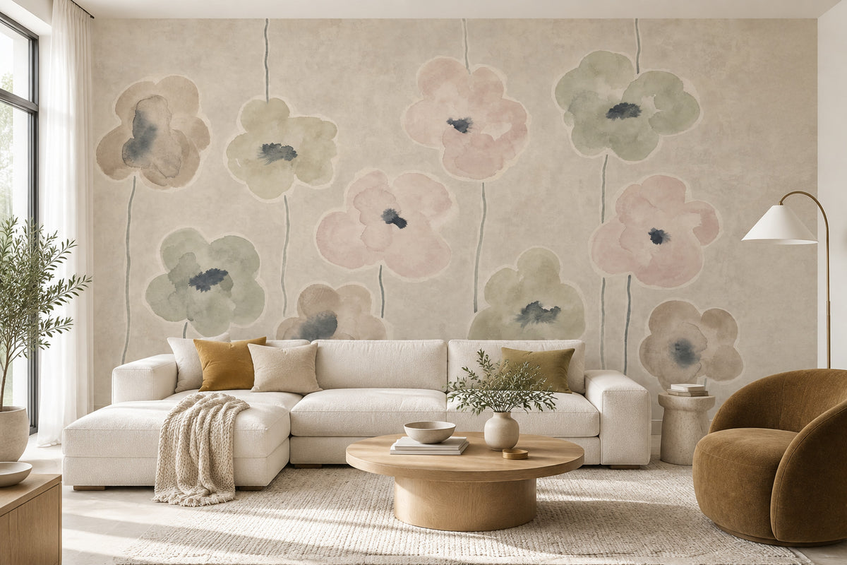 Watercolor Wildflowers Wallpaper Paper Texture Wall Mural