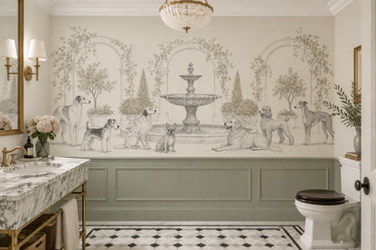 Toile Garden Dogs Wallpaper Ivory Classical Wall Mural