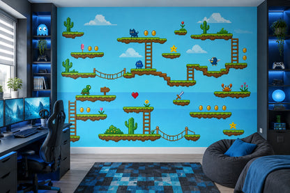 Pixel Art Platform Game Wallpaper Floating Islands Wall Mural