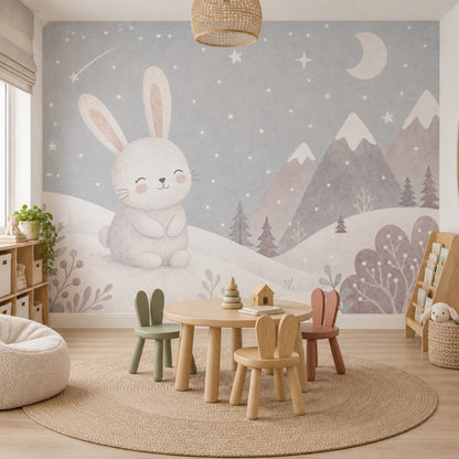 Bunny Winter Landscape Wallpaper Scandinavian Nursery Wall Mural