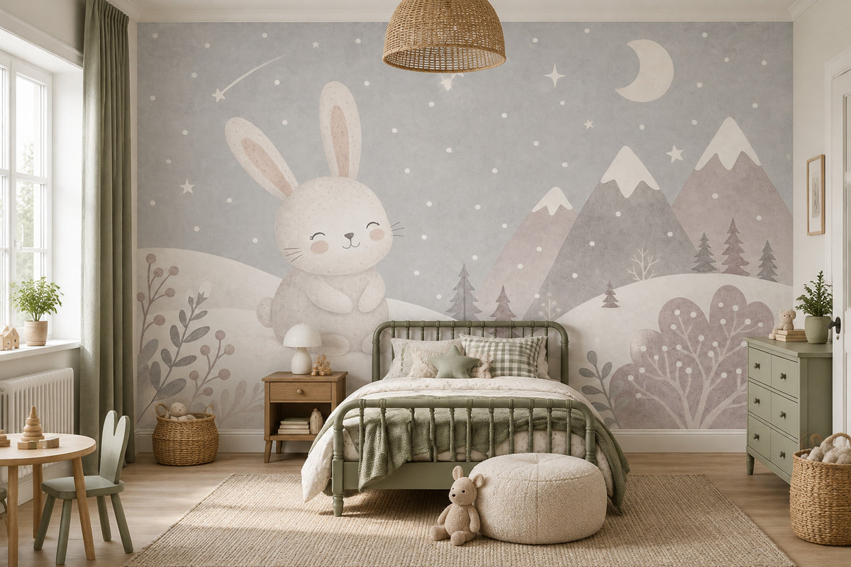 Bunny Winter Landscape Wallpaper Scandinavian Nursery Wall Mural